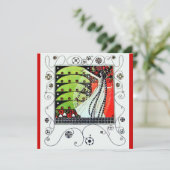 Invitation MAGIE DU PRINTEMPS ,rouge noir blanc vert brillant (Debout devant)