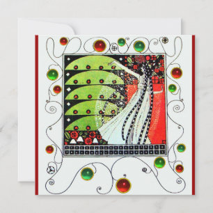 Invitation MAGIE DU PRINTEMPS rouge noir blanc vert brillant