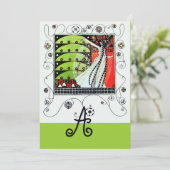 Invitation MAGIE DU PRINTEMPS ,rouge noir blanc vert vif (Debout devant)