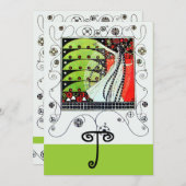Invitation MAGIE DU PRINTEMPS, rouge noir blanc vert vif (Devant / Derrière)
