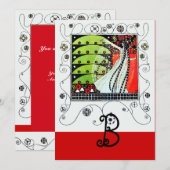 Invitation MAGIE DU PRINTEMPS ,rouge noir blanc vert vif (Devant / Derrière)