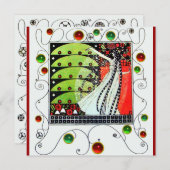 Invitation MAGIE DU PRINTEMPS rouge vif noir blanc vert (Devant / Derrière)