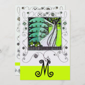 Invitation MAGIE DU PRINTEMPS ,vert jaune clair noir (Devant / Derrière)