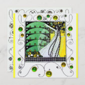 Invitation MAGIE DU PRINTEMPS vert vif jaune blanc (Devant / Derrière)