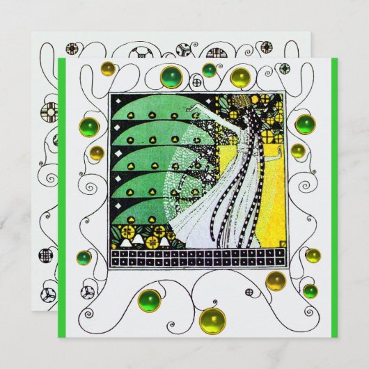 Invitation MAGIE DU PRINTEMPS vert vif jaune blanc (Devant / Derrière)