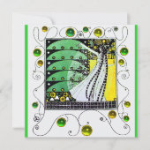 Invitation MAGIE DU PRINTEMPS vert vif jaune blanc (Devant)