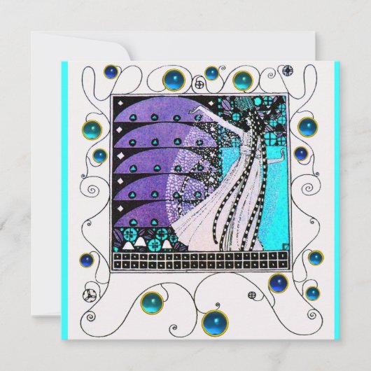 Invitation MAGIE DU PRINTEMPS, violet clair bleu aqua noir (Devant)