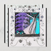 Invitation MAGIE DU PRINTEMPS, violet foncé aqua bleu vif (Devant / Derrière)