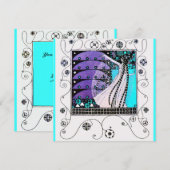 Invitation MAGIE DU PRINTEMPS, violet foncé aqua bleu vif (Devant / Derrière)