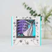 Invitation MAGIE DU PRINTEMPS, violet foncé aqua bleu vif (Debout devant)