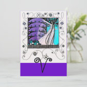 Invitation MAGIE DU PRINTEMPS, violet foncé aqua bleu vif (Debout devant)