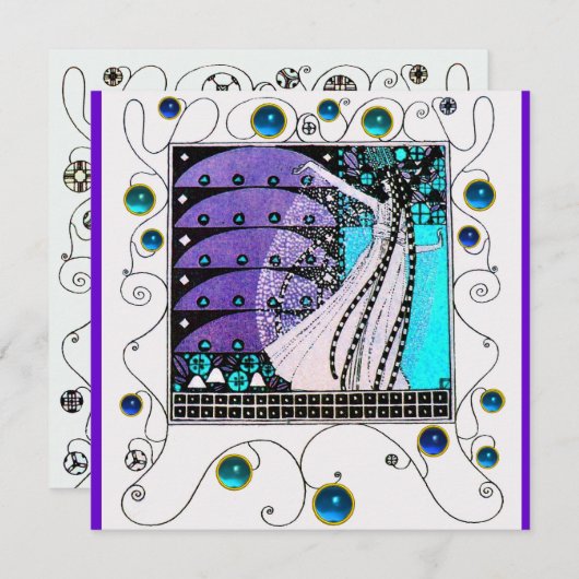 Invitation MAGIE DU PRINTEMPS, violet foncé aqua bleu vif (Devant / Derrière)