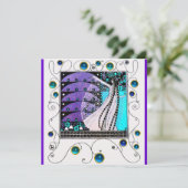 Invitation MAGIE DU PRINTEMPS, violet foncé aqua bleu vif (Debout devant)