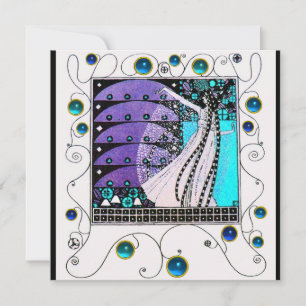 Invitation MAGIE DU PRINTEMPS, violet noir aqua bleu vif