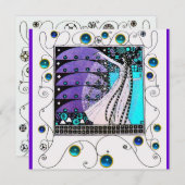 Invitation MAGIE DU PRINTEMPS,violet noir aqua bleu vif (Devant / Derrière)