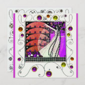 Invitation MAGIE DU PRINTEMPS violet noir rouge brun vif (Devant / Derrière)