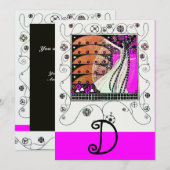 Invitation MAGIE DU PRINTEMPS ,violet vif  brun noir (Devant / Derrière)