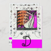 Invitation MAGIE DU PRINTEMPS ,violet vif  marron noir (Devant / Derrière)