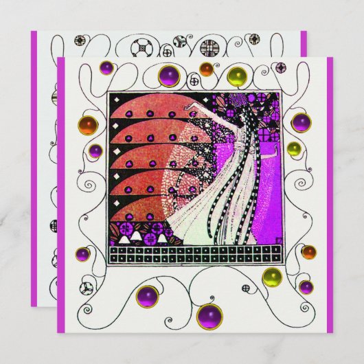 Invitation MAGIE DU PRINTEMPS violet vif noir brun (Devant / Derrière)