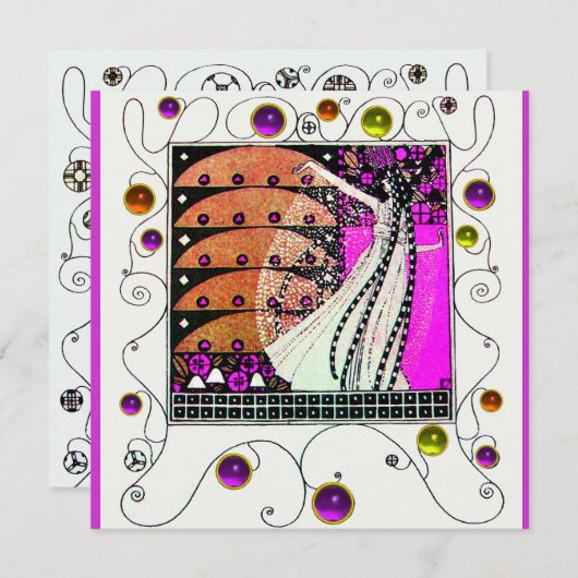 Invitation MAGIE DU PRINTEMPS violet vif noir brun (Devant / Derrière)