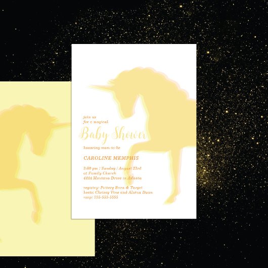 Invitation Magie Prancing Yellow Unicorn Baby shower