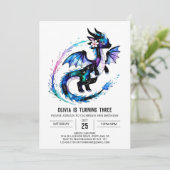 Invitation Magique Adorable Dragon Digital Girl Anniversaire (Debout devant)