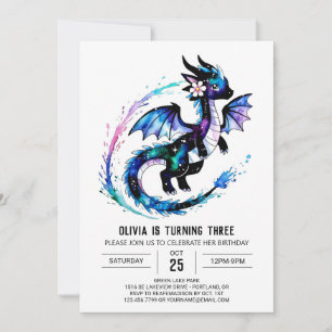 Invitation Magique Adorable Dragon Digital Girl Anniversaire
