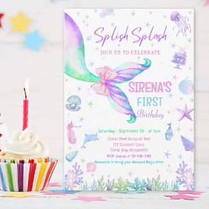 Invitation Magique Anniversaire de Sirène Rose Violet