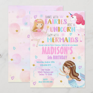 Invitation magique Anniversaire Sirène Unicorn Fée