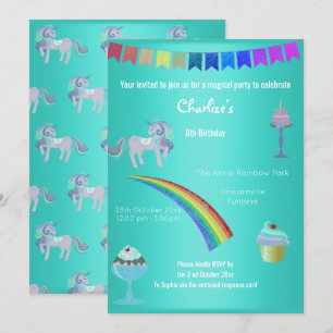 Invitation Magique Aqua Chalkboard Unicorn Sweets Anniversair