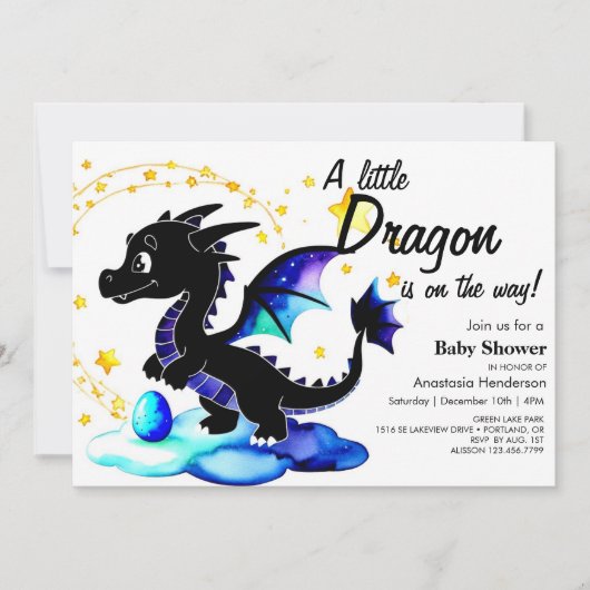 Invitation Magique aquarelle Dragon Boy Baby shower (Devant)