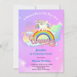 Invitation Magique Arc-en-ciel et Licorne Anniversaire rose v