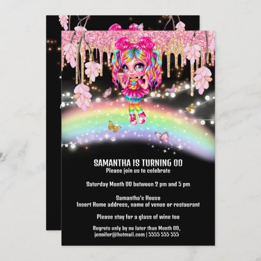 Invitation Magique arc-en-ciel fille imaginaire parties scint (Devant / Derrière)