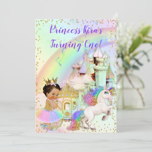 Invitation Magique Arc en Ciel Princesse Castle Carriage Unic (Debout devant)