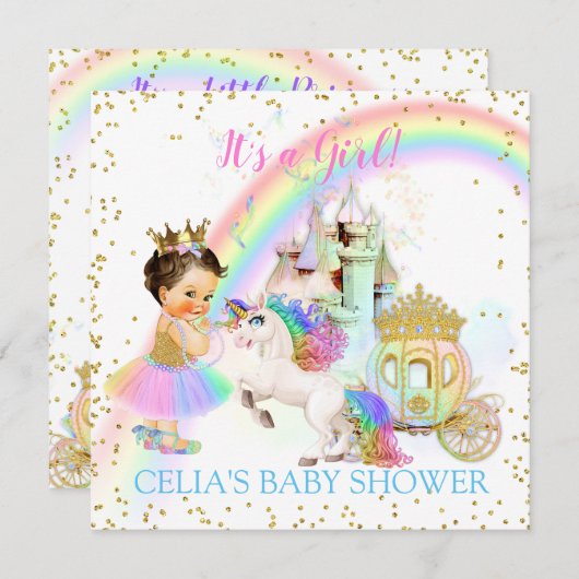 Invitation Magique Arc en Ciel Princesse Castle Carriage Unic (Devant / Derrière)