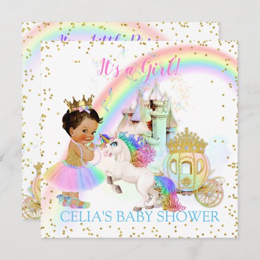 Invitation Magique Arc en Ciel Princesse Castle Carriage Unic (Devant / Derrière)