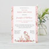 Invitation Magique Bébé Swan Princess Baby shower rose floral (Debout devant)