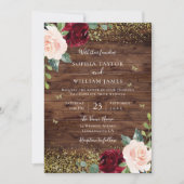 Invitation Magique Blush & Bourgogne Floral Rustic Mariage (Devant)