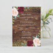 Invitation Magique Blush & Bourgogne Floral Rustic Mariage (Debout devant)