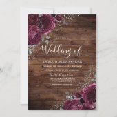 Invitation Magique Bourgogne Rose Rustic Wood Mariage (Devant)