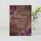 Invitation Magique Bourgogne Rose Rustic Wood Mariage (Debout devant)