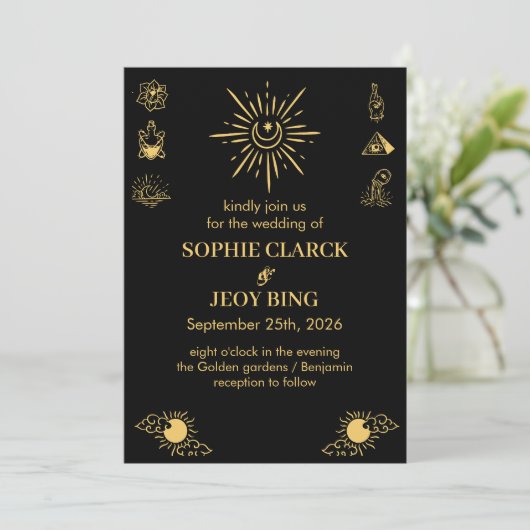 Invitation Magique Céleste étoile Mariage noir (Debout devant)