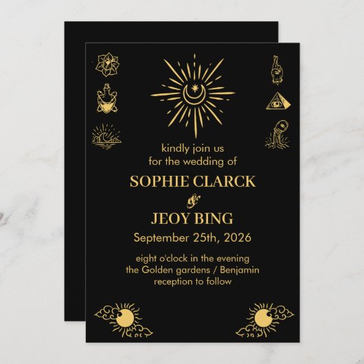 Invitation Magique Céleste étoile Mariage noir (Devant / Derrière)