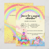 Invitation Magique ciel arc-en-ciel de unicorne brillant part (Devant / Derrière)