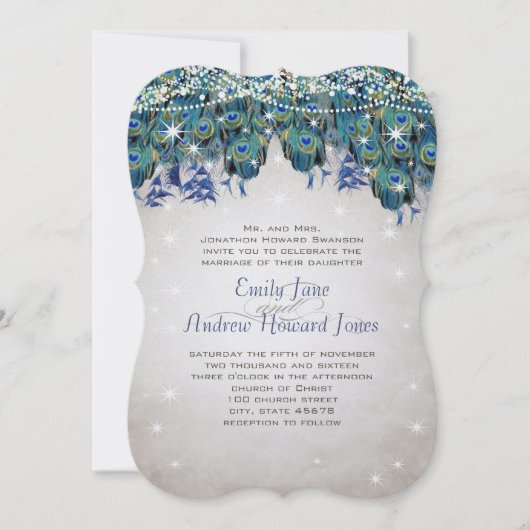 Invitation Magique Conte de fée éclaire Marine Turquoise Peac (Devant)