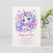 Invitation Magique Cute One Modern Unicorn Premier Anniversai (Debout devant)