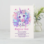 Invitation Magique Cute One Modern Unicorn Premier Anniversai (Debout devant)