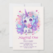 Invitation Magique Cute One Modern Unicorn Premier Anniversai (Devant)
