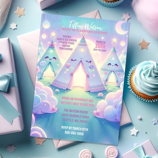Invitation Magique Cute Sleepover fête d'anniversaire