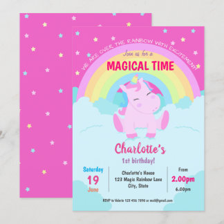 Invitation Magique Cute Unicorn Anniversaire